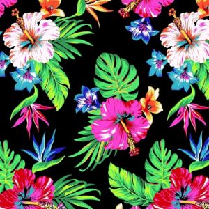 Digitally printed single jersey knit, 83% polyester / 17% elastane, 200 g/m²