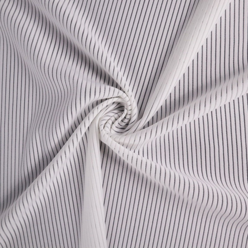 Dzianina jersey w drobne prążki, 86,7% poliester / 13,3% elastan, 140 g/m² — zdjęcie 2